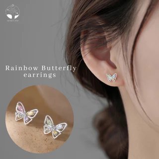 MNL💗ต่างหูแป้น Rainbow Butterfly ผีเสื้อรุ้ง เครื่องประดับมินิมอล แฟชั่นเงินแท้ ไม่ลอกดำ ใส่ทุกวัน วันเกิด ของขวัญ