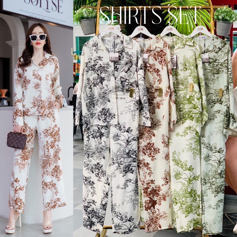 ชุดเซตปกเชิ้ต Cotton Print Digital เนื้อผ้าลื่นใส่สบาย ไม่ต้องรีด ป้าย Lalune