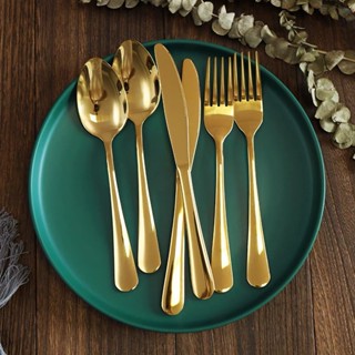 สวยมาก ช้อนส้อม ทอง สแตนเลส มีดสเต็ก สไตล์ยุโรป ยอดฮิต รุ่นข…