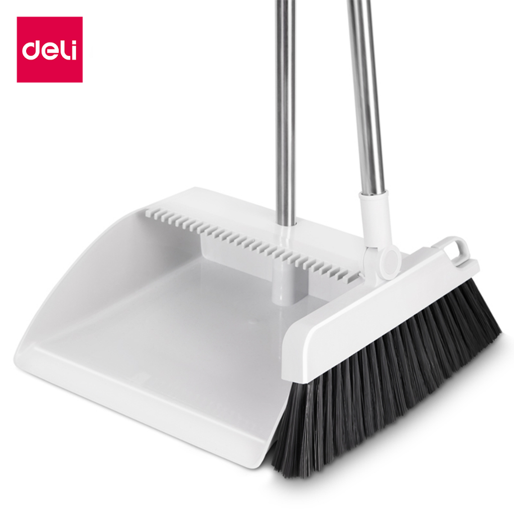 Deli ไม้กวาดพร้อมที่โกยผง ไม้กวาดพร้อมที่ตักผง ที่ตักขยะ ไม้กวาด มีแปรงในตัว อุปกรณ์ทําความสะอาดบ้าน