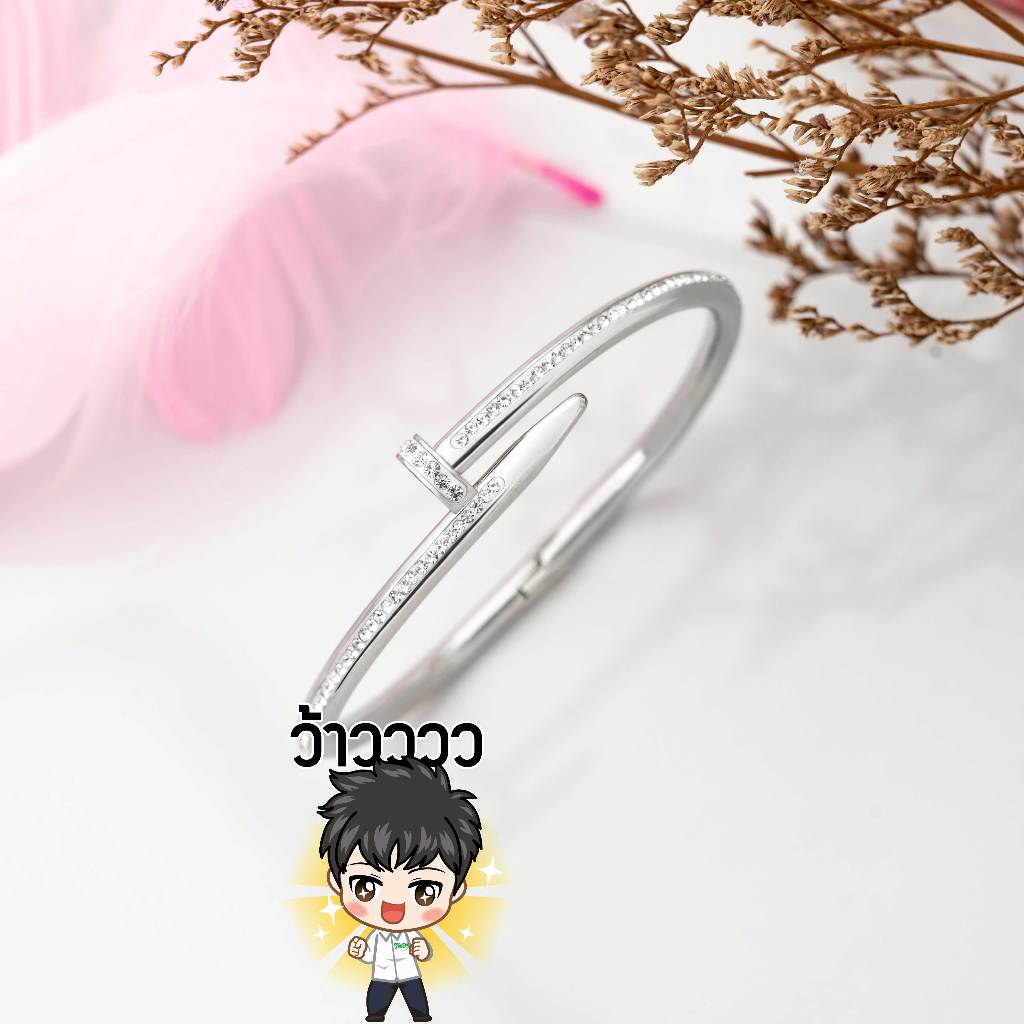 พร้อมส่ง🇹🇭ไม่ลอก ไม่ดำ กำไลตะปุ กำไลสแตนเลส แท้ งานเกรดจิวเวอรี่ กำไล ทรงตะปู   P104 - รูปที่ 3