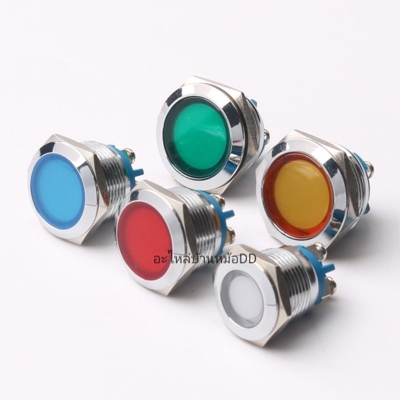 LAMP LED แลมป์ไฟแสดงสถานะโลหะไฟสัญญาณ 12/16/19/22 มม.หัวแบนแหล่งจ่ายไฟกันน้ำไฟแสดงสถานะ 12V24V220V