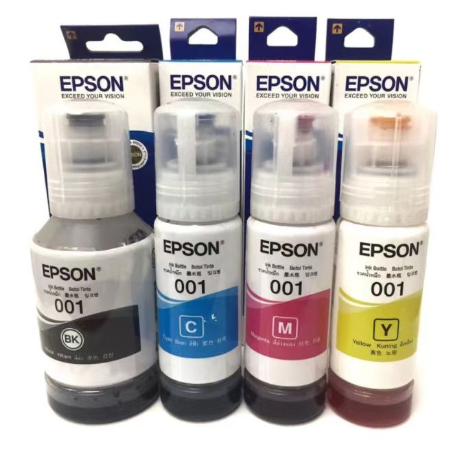 หมึกเติมของแท้ เอปสัน EPSON 001 ink Bottle1ชุด 4 สี ）ของแท้ 100% ต้นฉบับ หมึกเครื่องปริ้นL4150/L4160/L4260/L4266/L5190