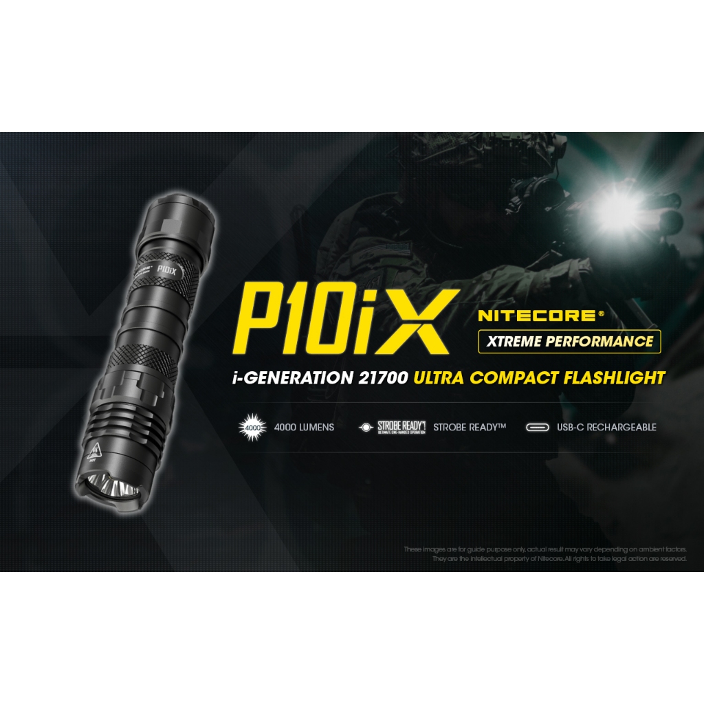 Nitecore P10iX 4000LM USB-C ชาร์จไฟฉายยุทธวิธี + 5000MAh 21700แบตเตอรี่ + ซองไฟฉาย NTH10 Holster