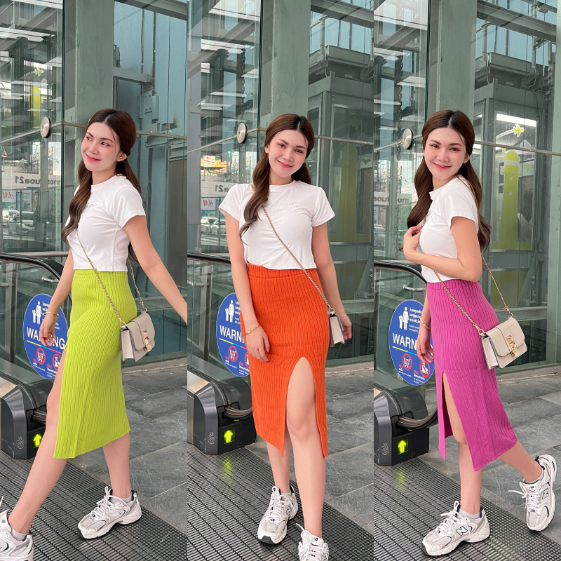 🌈SpinnyHouse🌈กระโปรงยาว ทรงเอ ผ่าข่างสูง 😽 ทรงนี้คือดีมาก รุ่น แพนเค้ก B-047-2-A