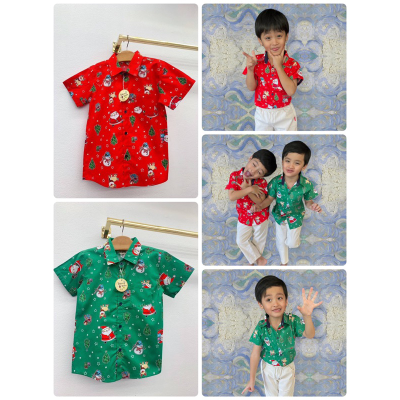 เสื้อเชิ้ตเด็กผู้ชายลายคริสต์มาส เสื้อเชิ้ตเด็กผู้ชาย อายุ 1-14 ขวบ