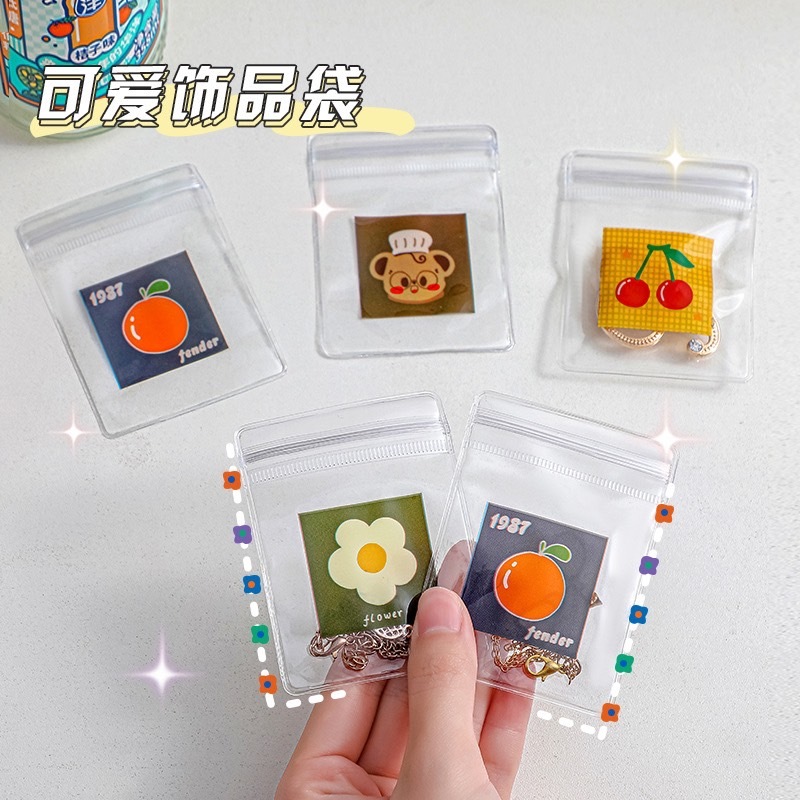 พร้อมส่งในไทย ใหม่ ถุงซิปล็อคขนาดเล็ก ซองเก็บเครื่องประดับ ซองซิปพลาสติก หนา กันน้ำ ลายการ์ตูน ใส่ต่างหู สร้อย แหวน DIY