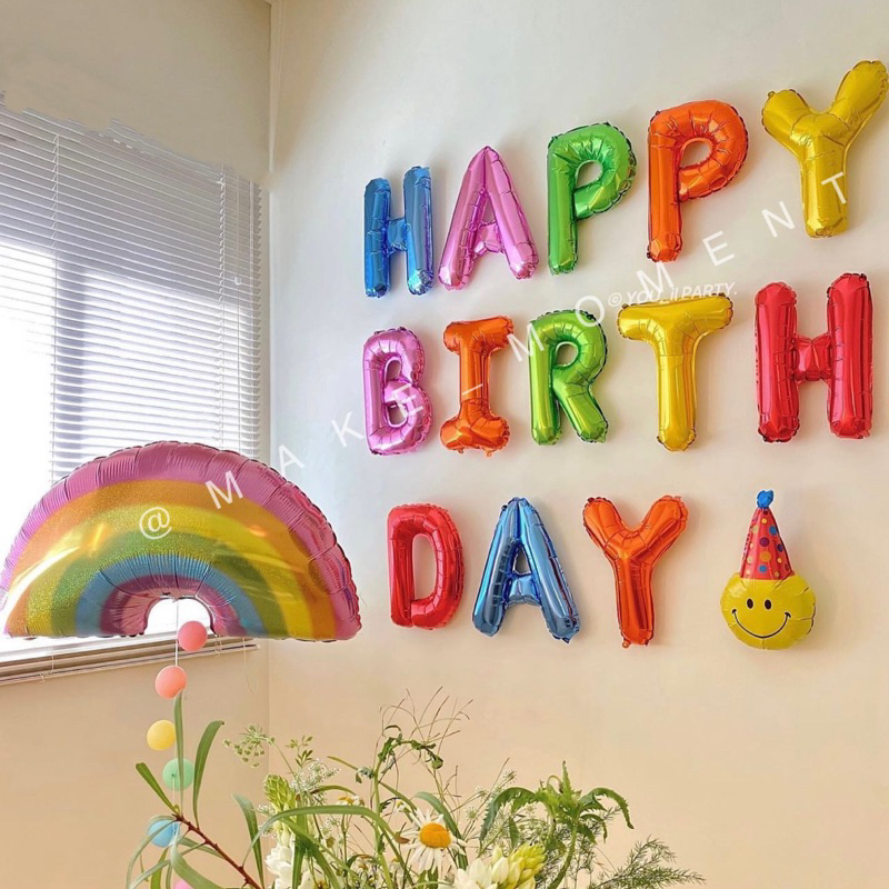 ( ร้านไทยส่งไว ส่งทุกวัน) เซตลูกโป่งวันเกิด ลูกโป่ง happy birthday ป้ายวันเกิด