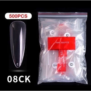 เล็บPVC รหัส08 ทรงแหลมยาว 500 ชิ้น/แพค มีเบอร์ 0-9 สินค้าพร้อมส่ง