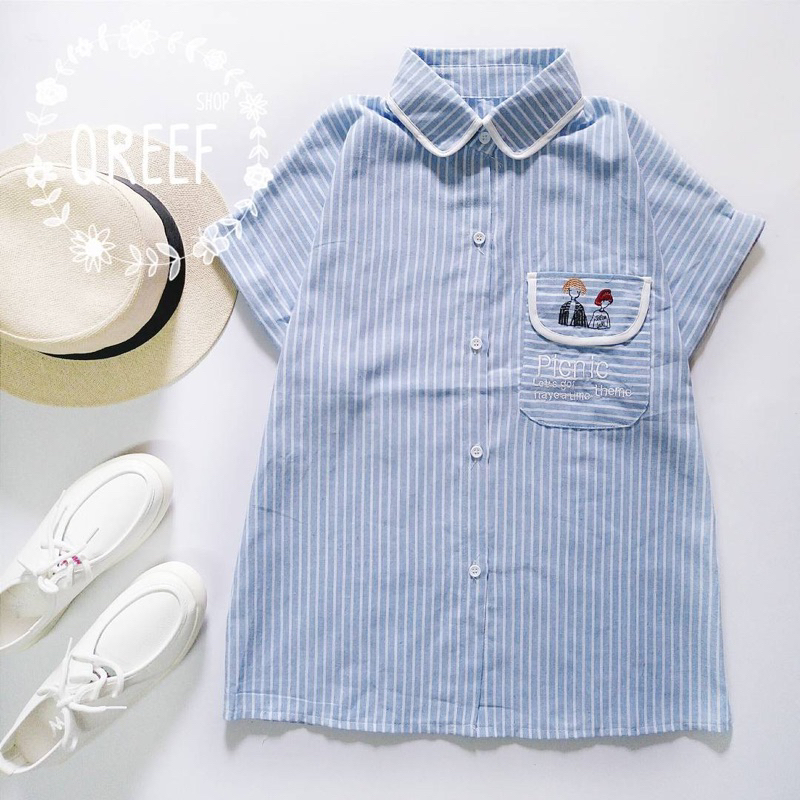 🌷Pastel shirt | เสื้อเชิ้ตแขนสั้นดีเทลปักลายจากร้าน qreef