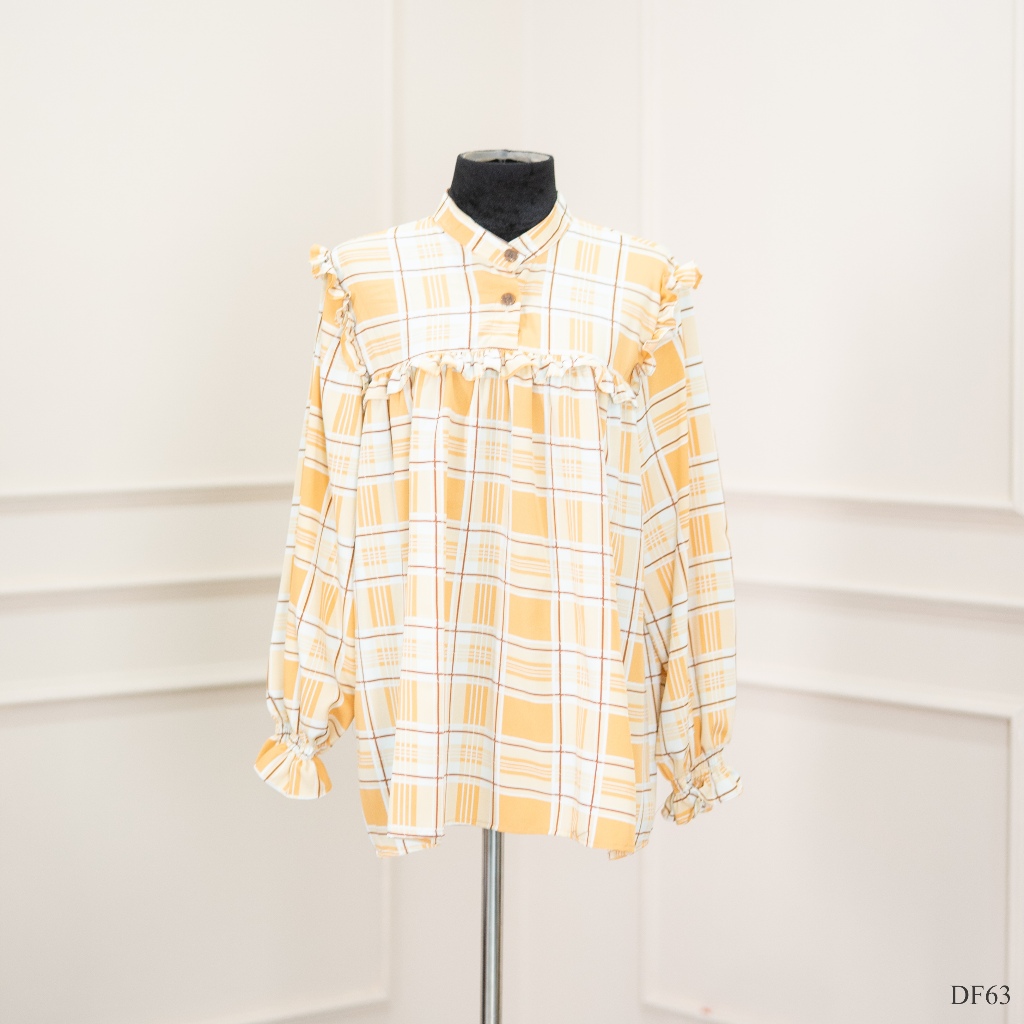เสื้อผู้หญิง ระบายกน้า แขนจั๊ม ผ้าไหมอิตลี่พิมพ์ลาย DF63วาริสมุสลิม