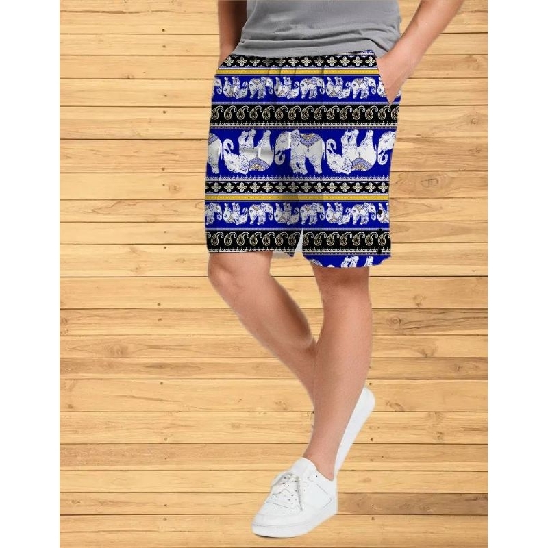 กางเกงขาสั้น ลายช้างผ้าไมโครเนื้อนิ่มลื่นFreesize