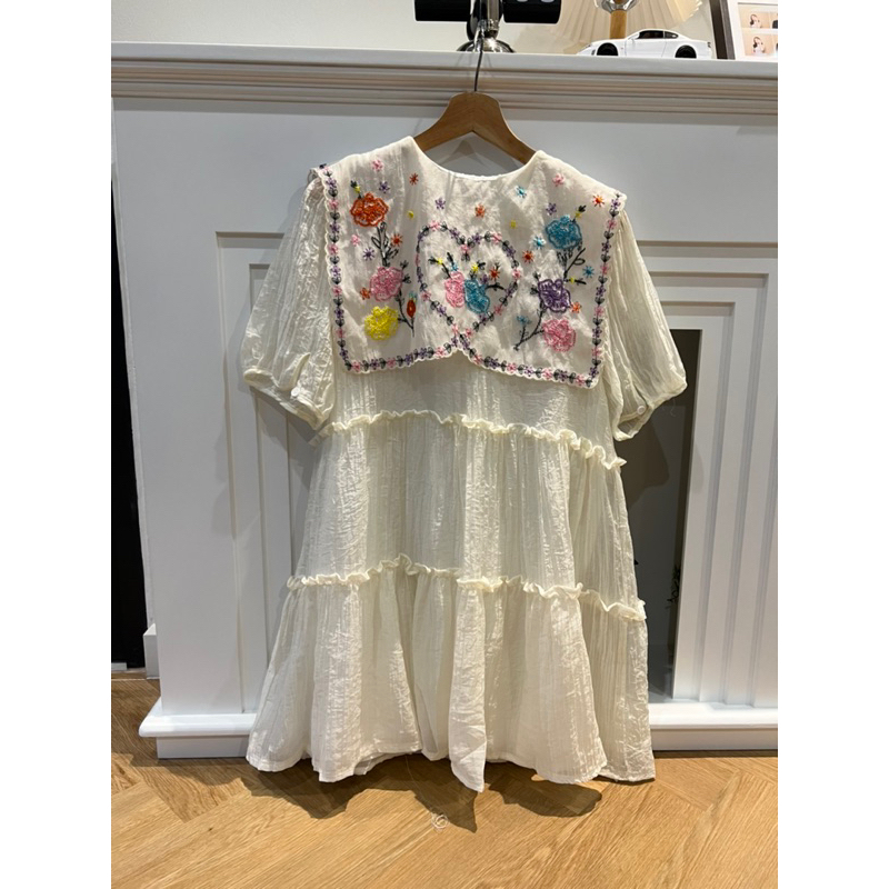 เดรสผ้าอัดยับ คอปกงานปักดอกไม้ YPY - รูปที่ 6