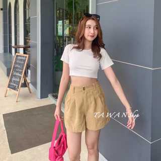 กางเกงขาสั้นผ้าลูกฟูก ขาผ่าด้านข้าง