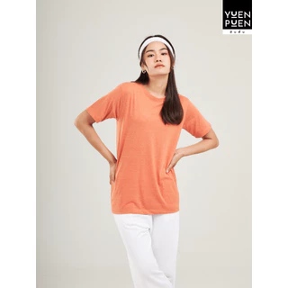 YuenPuen เสื้อยืดคอกลม สีส้มอิฐ ยืนพื้น ไม่ยืด ไม่ย้วย ไม่ต้องรีด สีพื้น เนื้อผ้านุ่มใส่สบาย