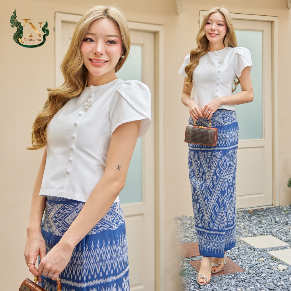 เสื้อผ้าไหม ผ้าถุง ชุดผ้าไหม ชุดออกงาน ชุดไปวัด ชุดทำบุญ เสื้อผ้าไหมแพรทิพย์ - ชุดไทยลิซ่า (สีขาว)