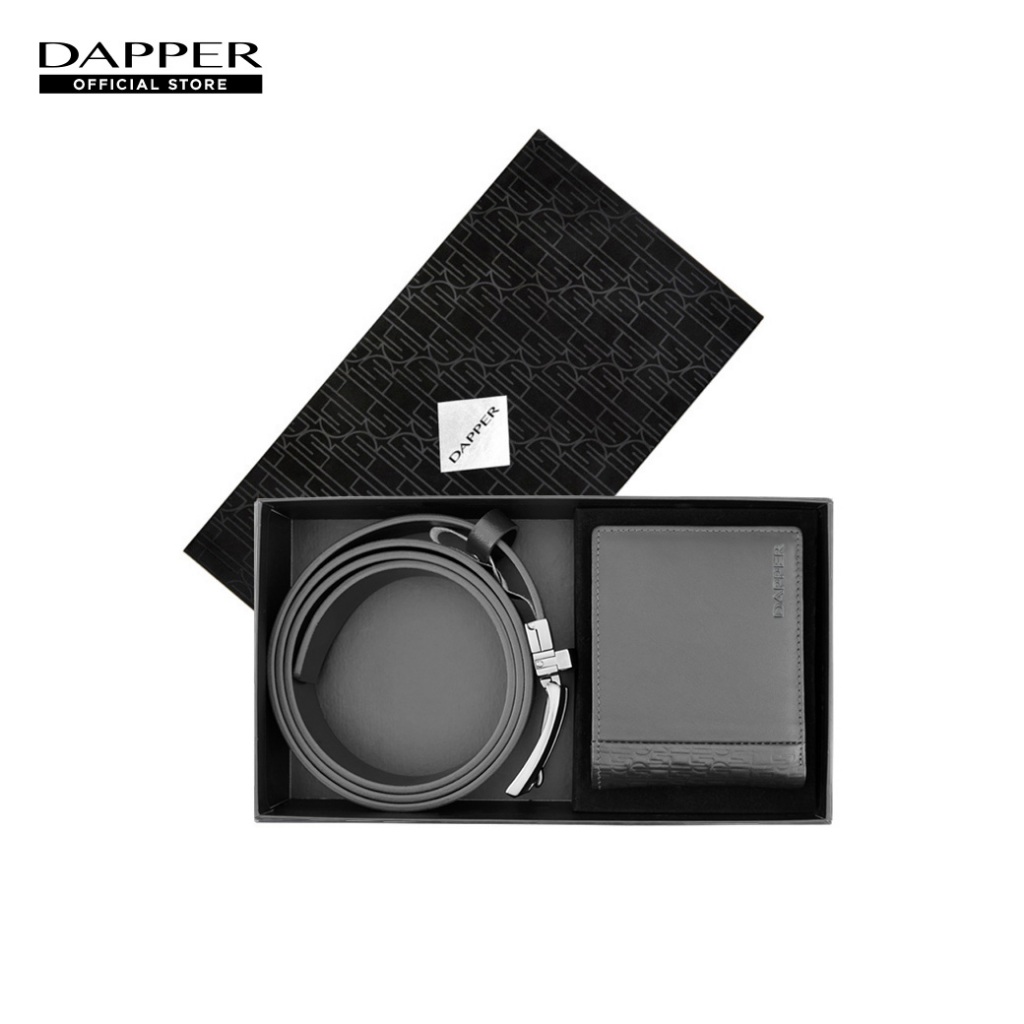 DAPPER กิ๊ฟเซ็ทกระเป๋าสตางค์และเข็มขัด ลาย DP Monogram สีดำ (BBX/BK/1008BW4)
