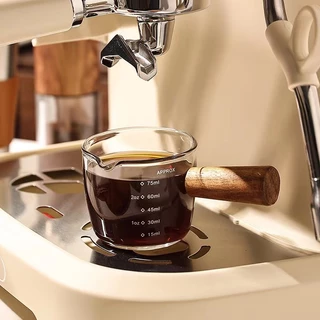 แก้วตวง กาแฟ ด้ามไม้ สองปากเท แก้วช็อต 75 มิลลิลิตร