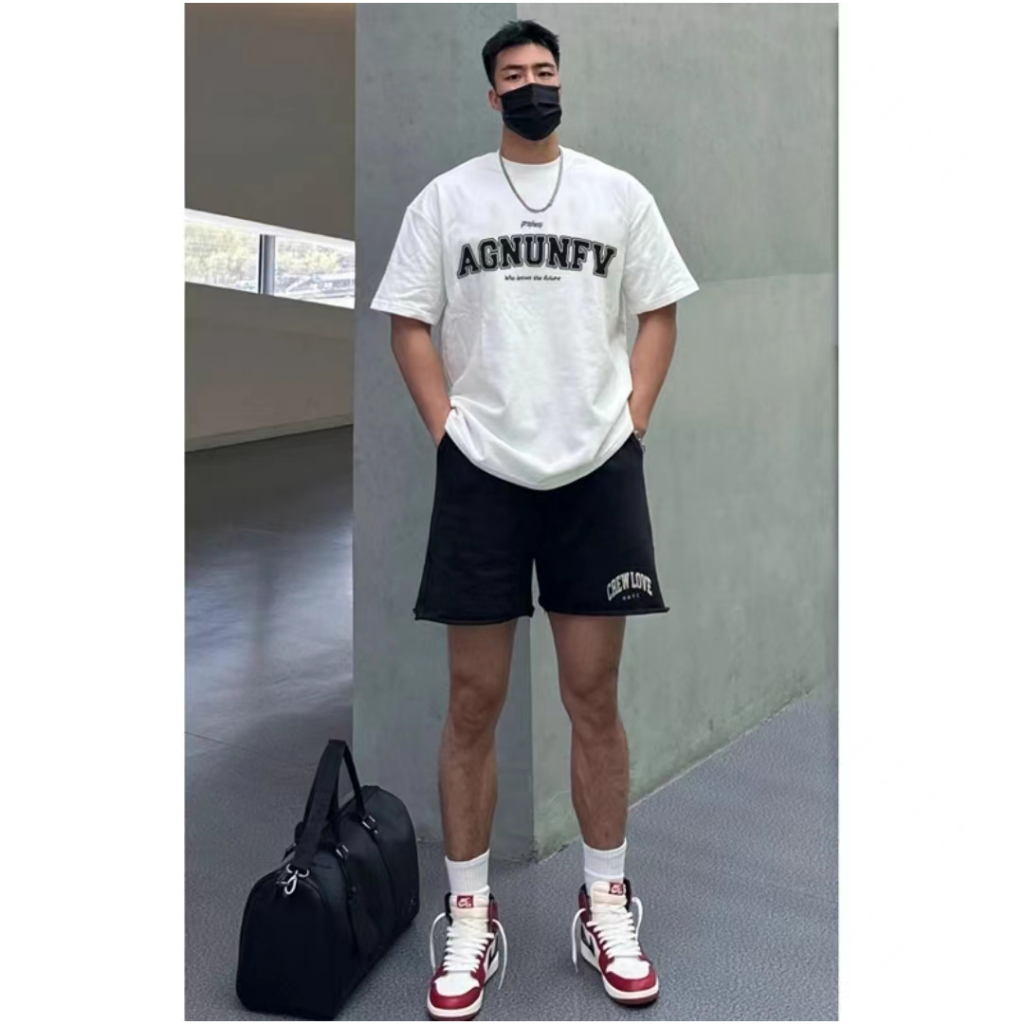 teetwoone เสื้อยืดผู้ชาย oversize ผ้าCOTTON100% ลายอักษรมินิมอล AGNUNFV02 คอกลม ผ้าย้วยยาก ขาวดำ