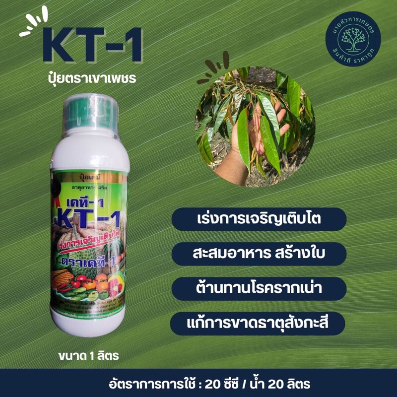 เคที-1 ปุ๋ยตราเขาเพชร ขนาด 1 ลิตร เร่งการเจริญเติบโต ใช้ได้กับพืชทุกชนิด ช่วยให้ระบบราก ลำต้น ใบ แข็งแรงสมบูรณ์