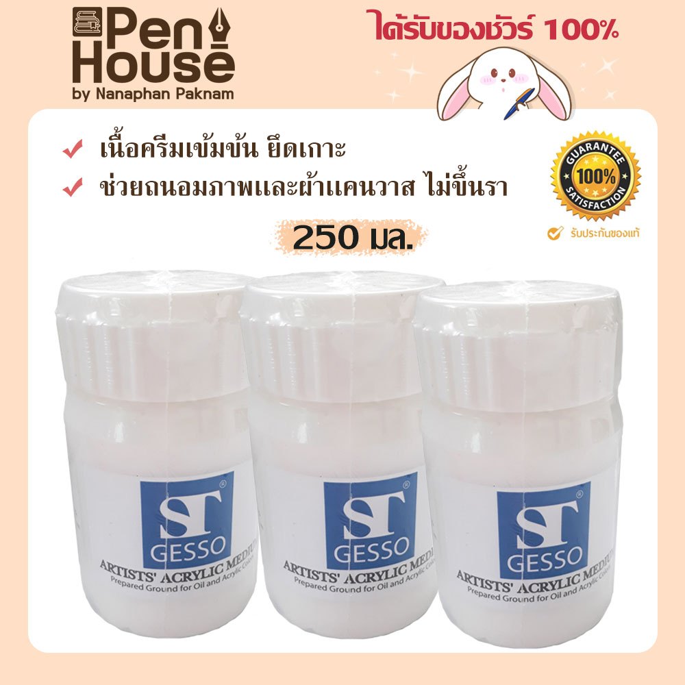 สื่อผสมรองพื้นวัสดุผ้าใบ Gesso ST 250มล. ไม้ปูน ใช้กับสีอะคิลิค สีน้ำมัน เกสโซ่ น้ำยารองพื้น ติดดี ภาพไม่ขึ้นรา