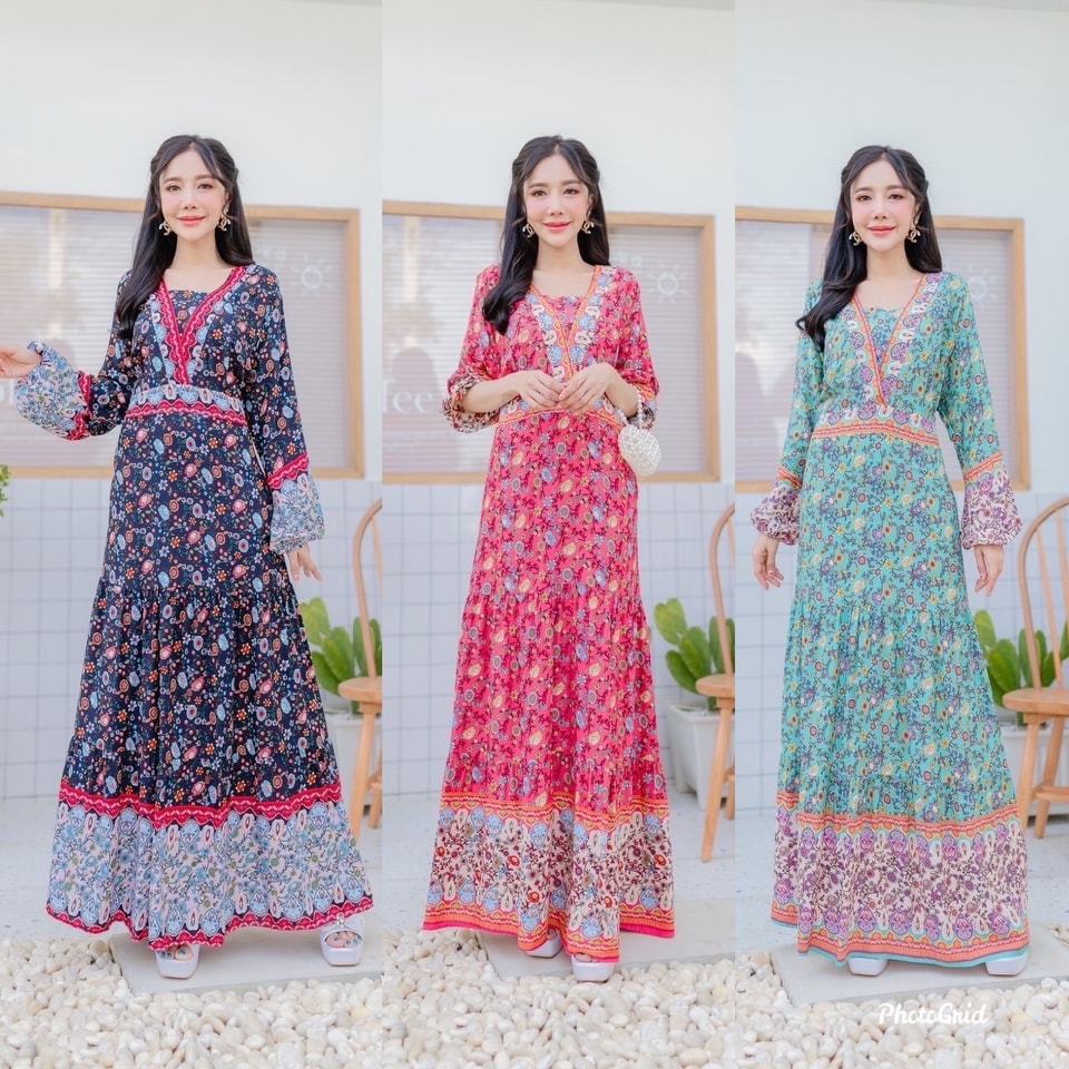 Maxi Dress Bohemian Big size ชุดเดรสยาวสาวอวบขนาดพลัสไซส์ ใส่เที่ยวหรือใส่ออกงานตรีมโบฮีเมียน