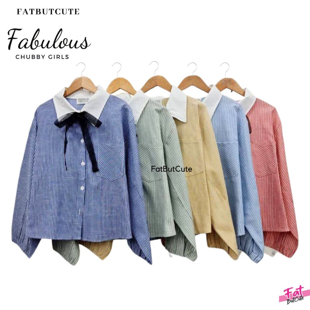 🍭[ฟรีไซต์อก40-50นิ้ว]เสื้อเชิ้ตสาวอวบ🍭 คอปกแขนยาว งานน่ารักมากๆค่า มาพร้อมกับโบว์ รหัสcsv231066