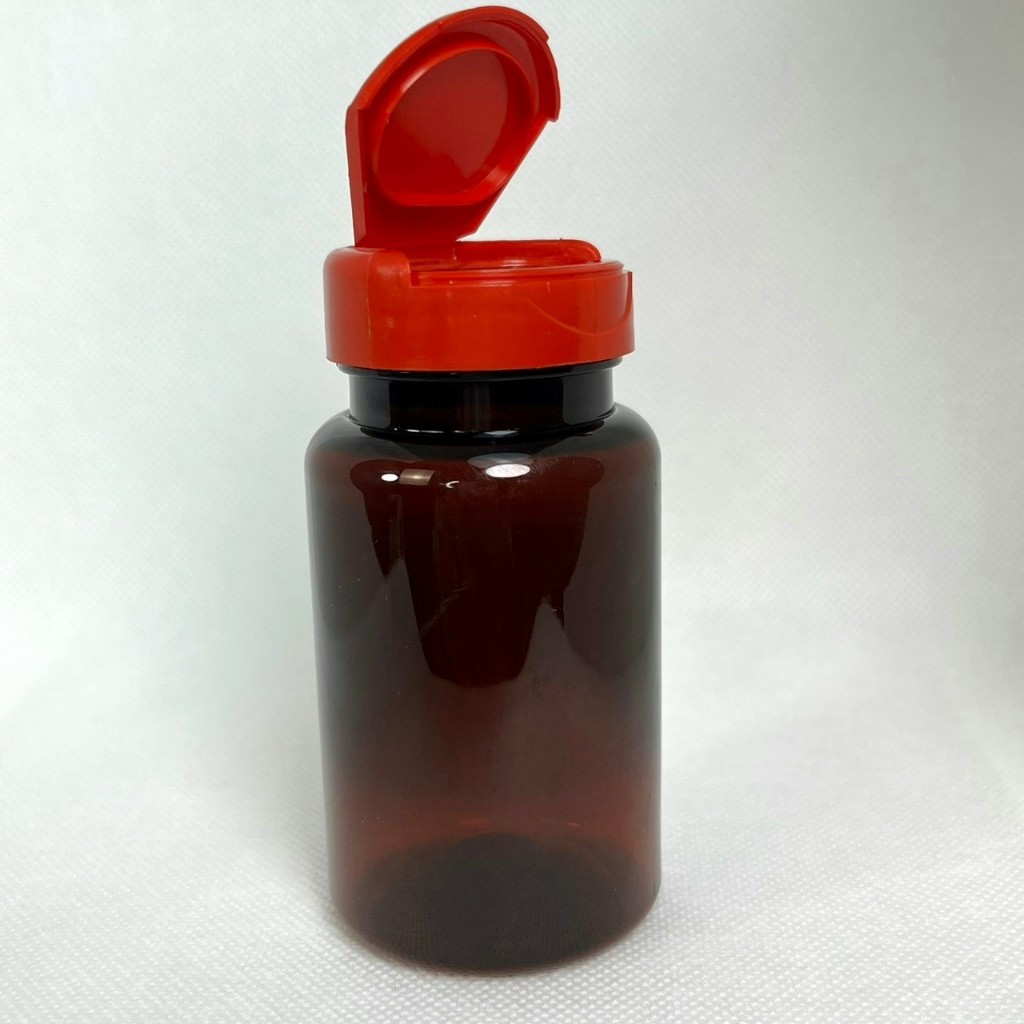 ขวดพลาสติก PET ขนาด 100 ml. สีชาเงา ฝาพลาสติกสีแดง 38 มิล กระปุกพลาสติก PET ขนาดบรรจุ 100 มล.