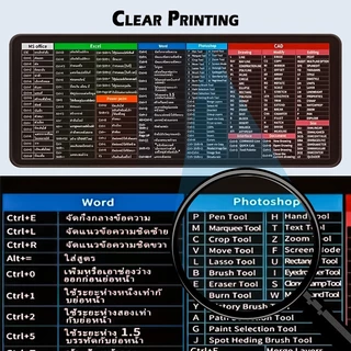 แผ่นรองเมาส์ แผ่นรองเมาส์คีย์ลัดภาษาไทย ขนาดใหญ่ 300*800*2mm Mouse Pad Shortcut Keys แผ่นรองคีย์บอร์ด อุปกรณ์สำนักงาน