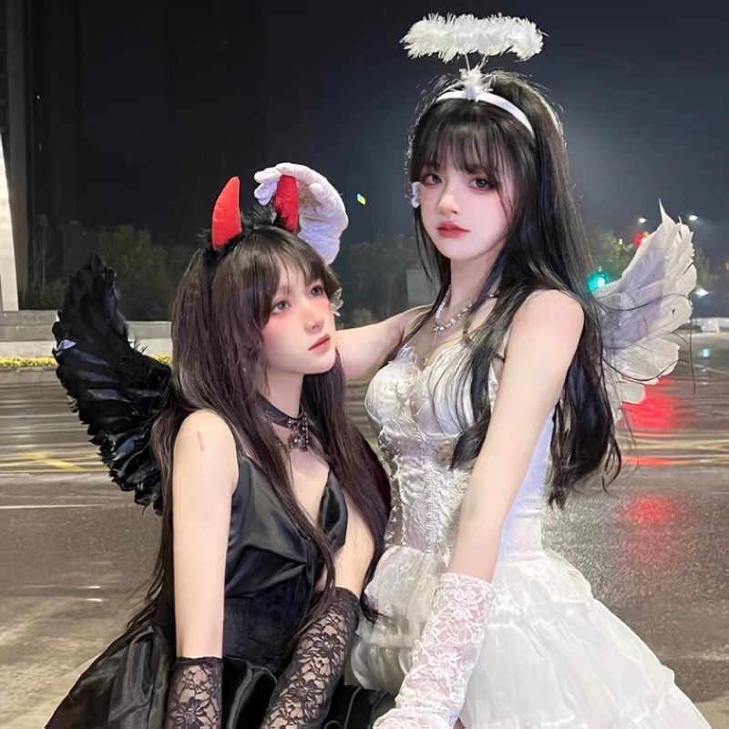 ปีกนางฟ้า นางฟ้า พร้อมส่งจากกทม. ขนนก เดวิล ขาว ดำ หลายขนาด สวย มีไฟเปิดปิดได้