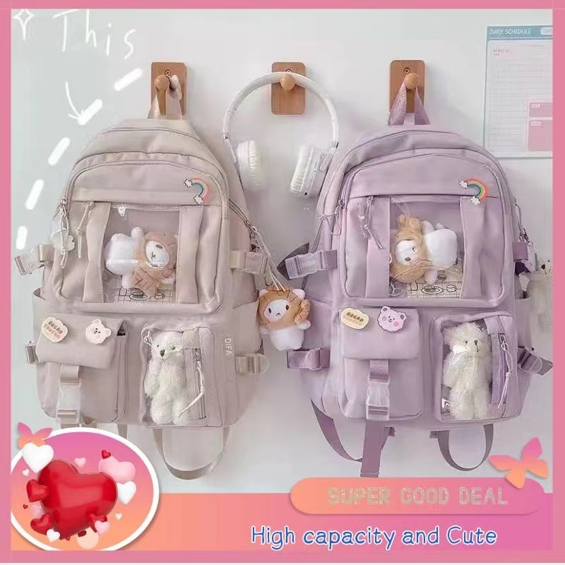 【ของแถมฟรี】พร้อมจัดส่งกระเป๋าเป้นักเรียนมีความจุขนาดใหญ่น่ารัก กระเป๋าสไตล์ญี่ปุ่น เกาหลี กระเป๋าเป้สะพายหลัง กระเป๋านัก