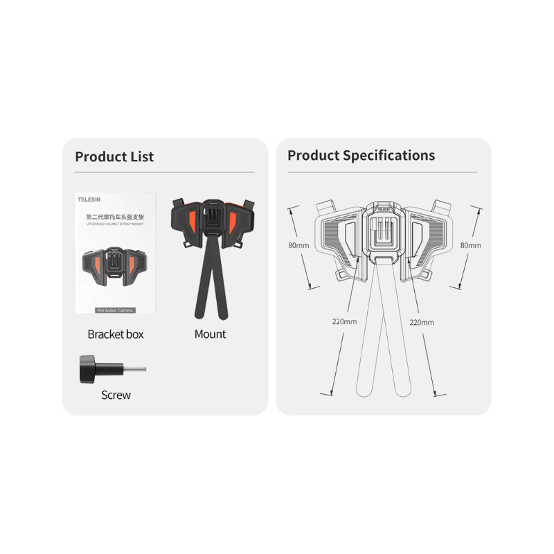 Telesin Motorcycle Helmet Chin Strap Mount for GOPROทุกรุ่น,DJI Action 5Pro/4/3,Insta360