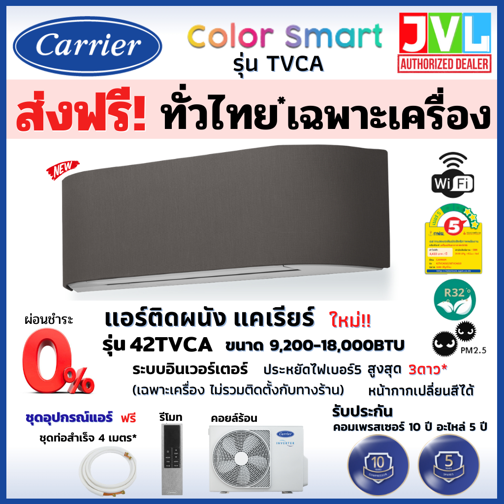 ส่งฟรี* Carrier แคเรียร์ แอร์ รุ่น TVCA Color Smart INVERTER หน้ากากเปลี่ยนสี สั่งงานด้วยเสียงWIFI ดีไซน์สวย ส่งทั่วไทย*