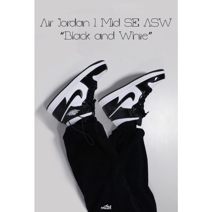 Nike Air Jordan 1 Mid se asw black and white ขาว - ดำ ของแท้ 100 % รองเท้าผ้าใบ รองเท้าผ้าใบ