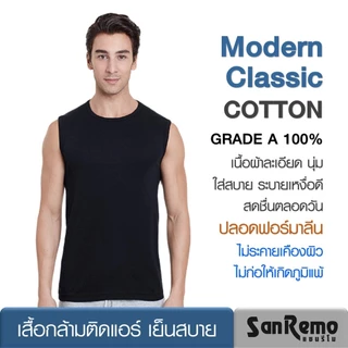 Sanremo เสื้อยืด ติดแอร์ แซนรีโม Modern Classic Cotton 100% ผ้านุ่ม เนื้อละเอียดระบายเหงื่อดี สวมใส่สบาย สีดำ NIS-SCT-BL