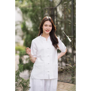 เสื้อพื้นเมืองผ้าฝ้ายสีขาว เสื้อไปวัด เทศกาลกินเจ 7แบบ แขนสั้น/แขนยาว