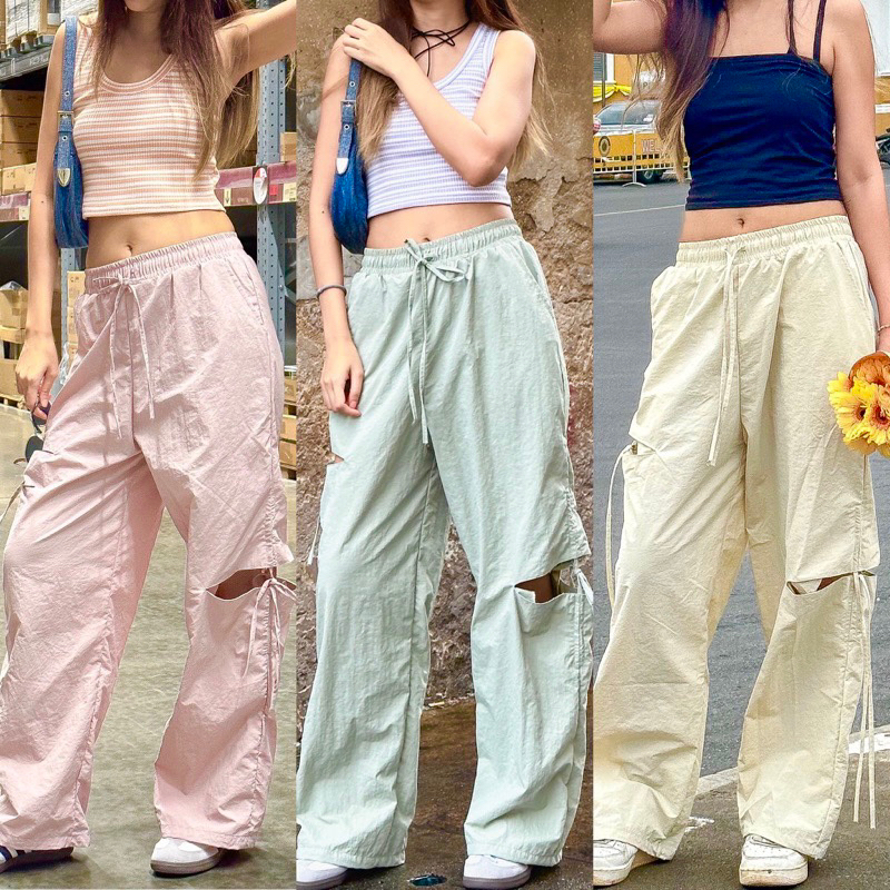 COZY CLUB. - RIBBON NYLON PANTS กางเกงผ้าร่ม Nylon
