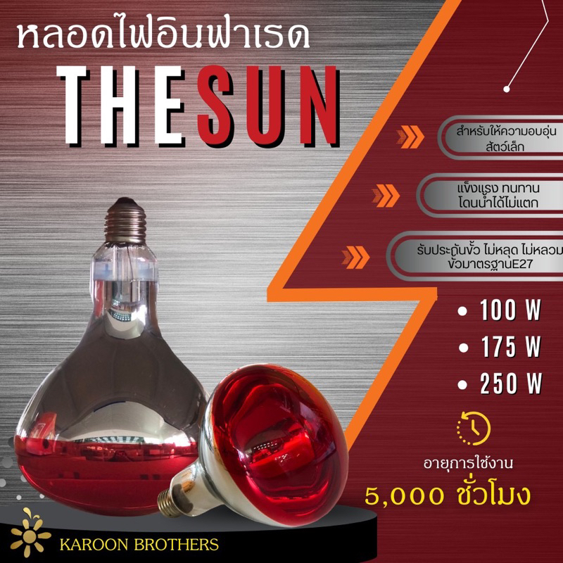 หลอดไฟอินฟราเรด หลอดไฟกกไก่ กกหมู กกลูกสุนัข ให้ความอบอุ่นสัตว์เลี้ยง รุ่น TheSun ออกใบกำกับภาษีได้