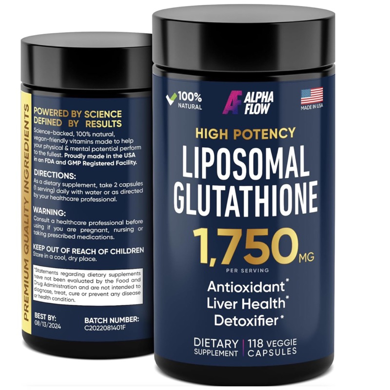LIPOSOMAL GLUTATHIONE 1750 MG ต้านอนุมูลอิสระ ขับสารพิษจากตับ ปรับผิวกระจ่างใส 120 แคปซูล