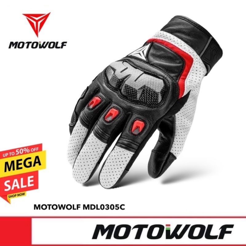 [มีโค้ดลด ทักแชท]🔥 MOTOWOLF MDL 0305C รุ่นใหม่ ‼️ถุงมือขับมอเตอร์ไซด์ ถุงมือหนังแท้พร้อมการ์ดคาร์บอนไฟเบอร์