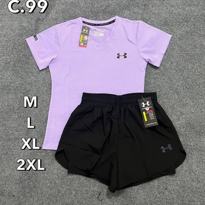 ชุดกีฬาหญิง เสื้อคอวี+กางเกงขาสั้น มีซับใน (tk-uav)