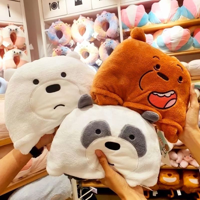 Miniso หมวกผ้าห่มวีแบร์ แบร์และหมอนรองคอ หนานุ่มขนาด90×100-100×140cm ลิขสิทธิ์แท้