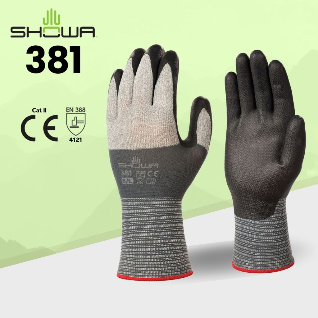 SHOWA 381 ถุงมือผ้าไมโครไฟเบอร์ เครือบในไตรโฟม ถุงมือทั่วไป