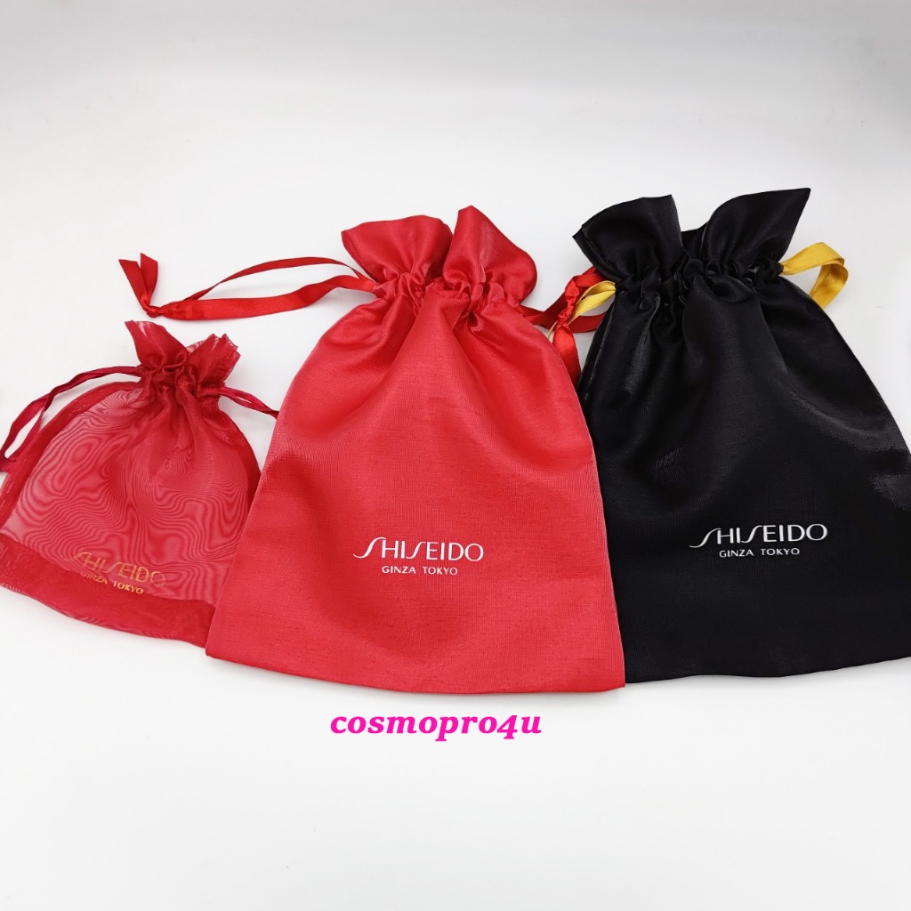 (เลือกสี-ขนาด) ถุงผ้าไหมแก้ว ถุงผ้าแก้ว มีหูรูด Shiseido drawstring bag ชิเซโด้  (ราคา 1 ใบ)