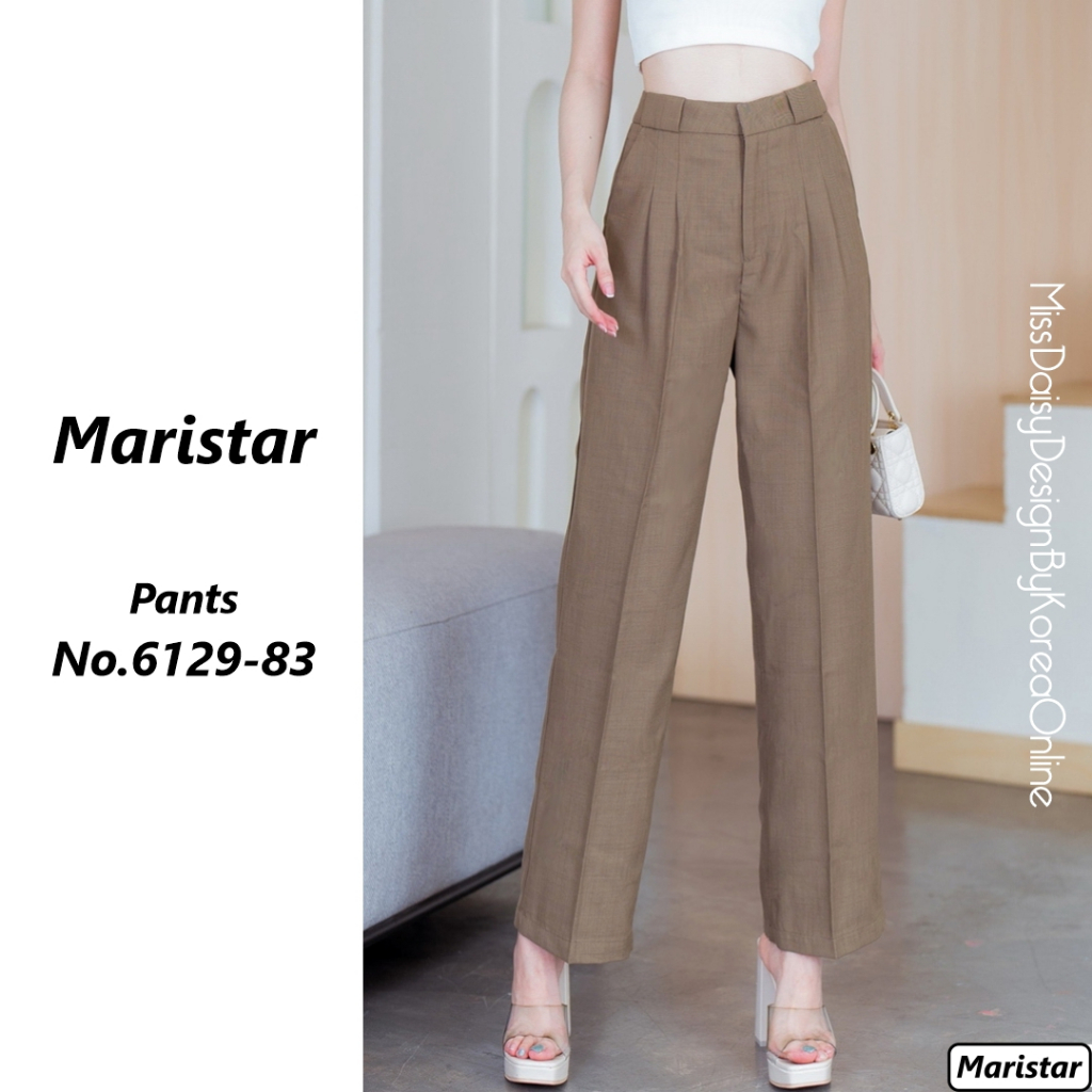 Maristar กางเกงขายาวเอวสูงขากระบอก ​No.6129 ผ้า Linen เนื้อผ้ามีน้ำหนัก ใส่แล้วอยู่ทรง
