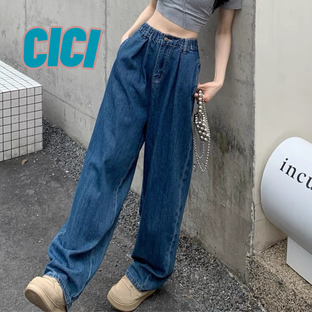 ส่งทันที Cici(NO. 616)กางเกงยีนส์ขายาว ทรงกระบอกใหญ่ ดีเทลเอวสม็อก กระเป๋าใช้งานได้จริง แมทช์ได้ทุกลุคทุกสไตล์