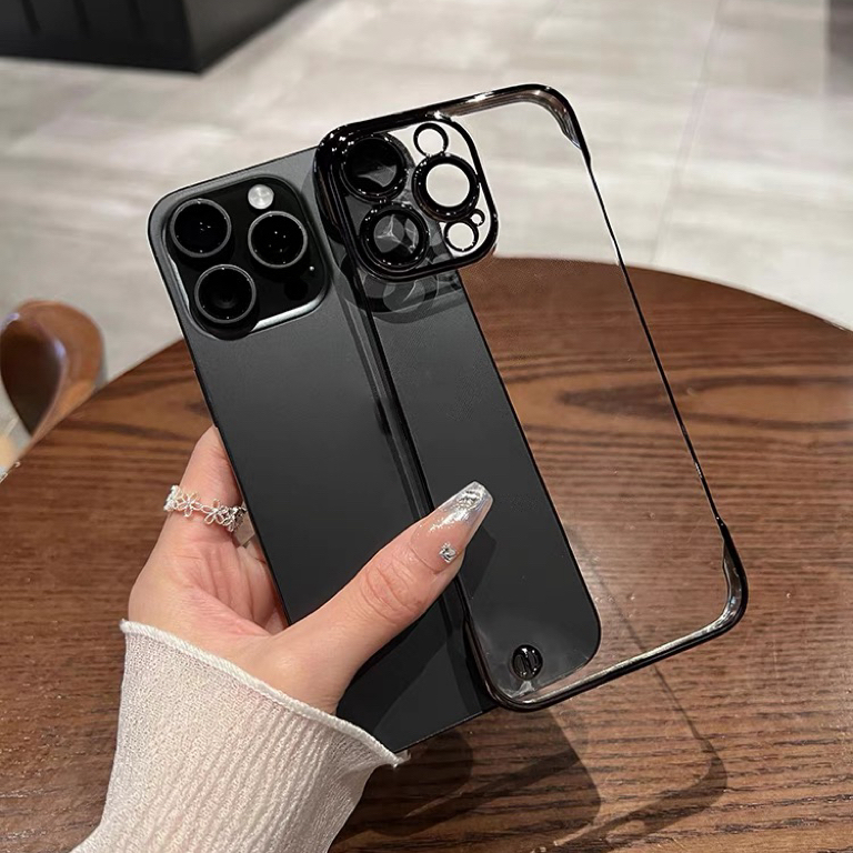 case เคสอะคริลิค งานบางไม่มีขอบ พร้อมฟิล์มกล้อง for iPhone 11 Pro max 12 Pro max 13 Pro max 14 Pro max 15 Pro max 15Pro