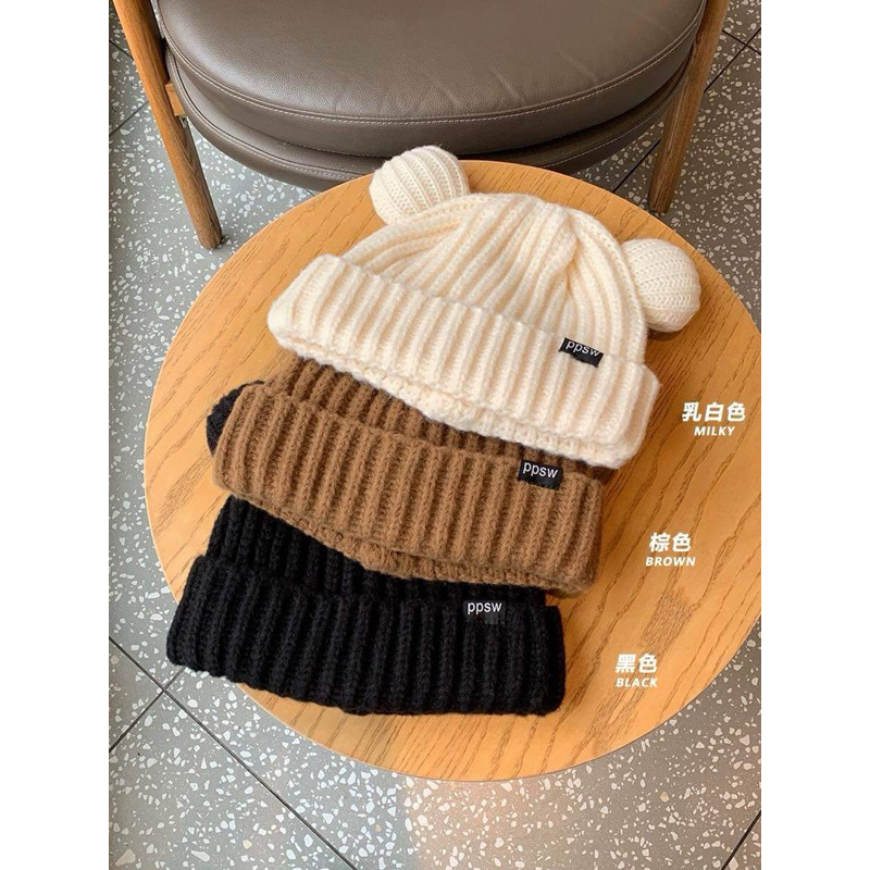 พร้อมส่ง หมวกไหมพรม หมวกถัก หมวกหมีพูสไตล์สาวเกาหลี
