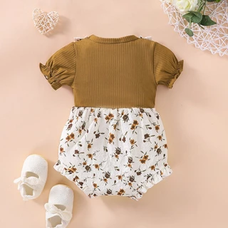 Babyonline(Y259)D2 (ส่งด่วน1วัน)ชุดบอดี้สูทขาเว้าสำหรับเด็กผู้หญิงลายดอกไม้สุดน่ารัก ผ้านิ่ม ระบายอากาศ