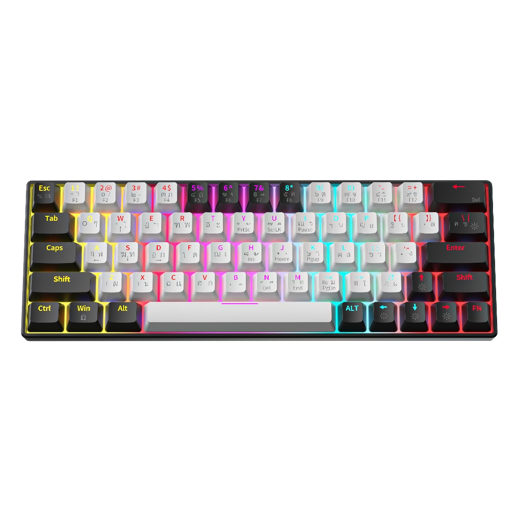 ZIFRIEND KA646 คีย์บอร์ดแบบกลไก 63 คีย์ Hotswap แสงสีรุ้ง แป้นพิมพ์ขนาดเล็กแบบมีสาย